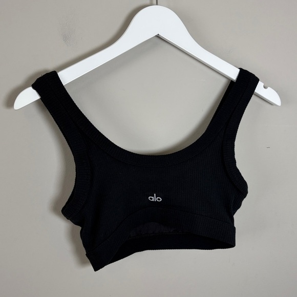 Alo Yoga Seamless Sports Bra Black Ribbed Scoop Neck Athletic Yoga Sz XS - Picture 4 of 10